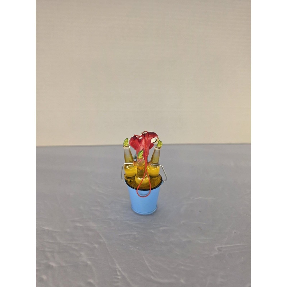 Parrot Gone to the Beach Beer Bucket Christmas Ornament Tropical Beach Holiday - Picture 4 of 7